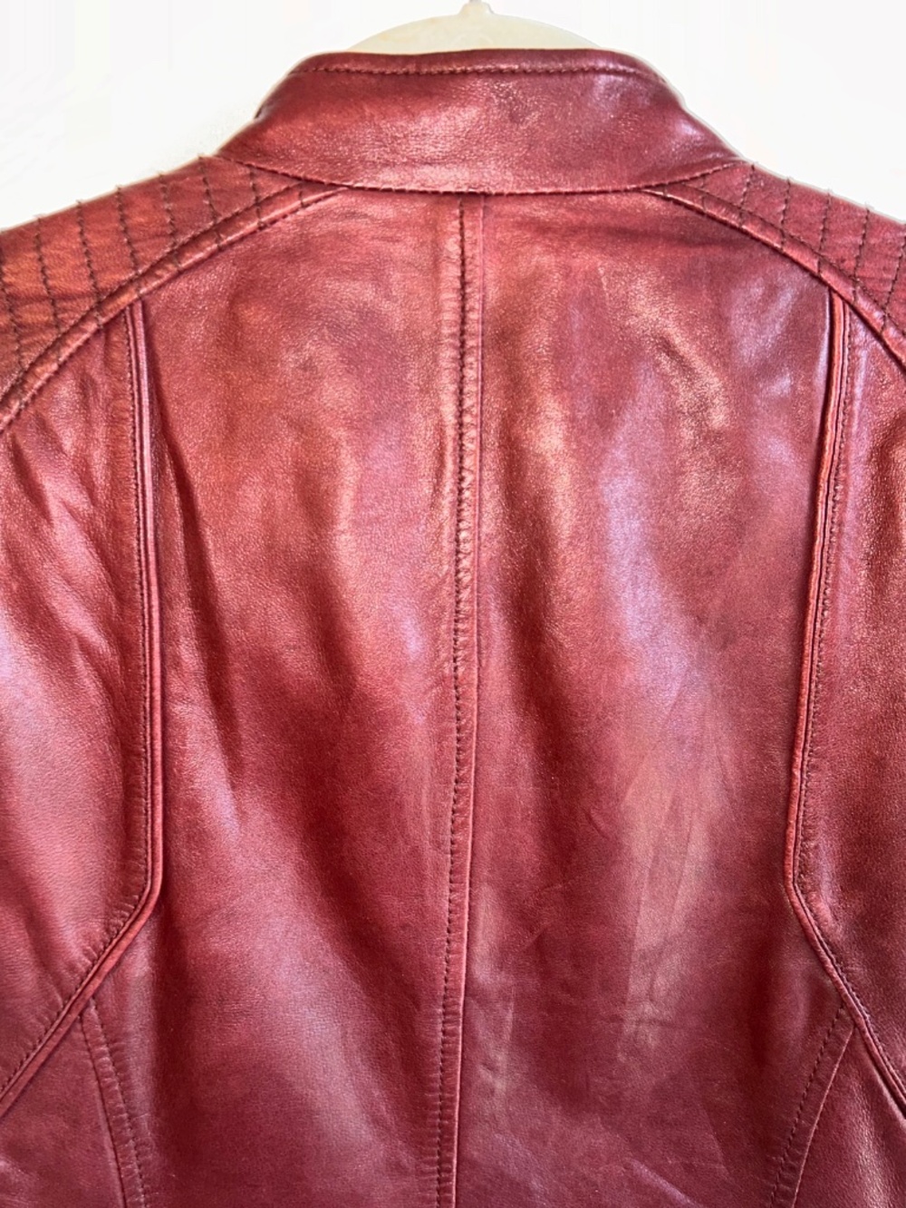 Bernardo Oxblood Leather Moto Scuba Jacket Quilted Shoulder Size S - Picture 5 of 15